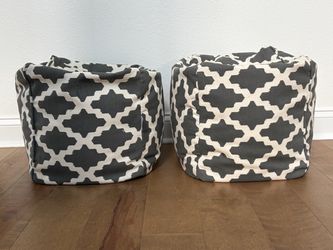 Set of 2 Cube Poufs Gray Geometric Pattern
