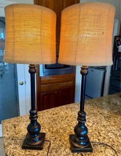 Pair of Tall Buffet Lamps with Burlap Shades