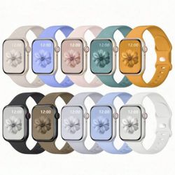 10pcs Waterproof Watch Bands, Compatible With Apple Watch 38mm, 40mm, 41mm, 42mm, 44mm, 45mm, 46mm, 49mm, Unisex; Soft Silicone Sports Strap, Compatib