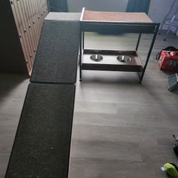 Dog Ramp With Elevated Dog Bed And Bowls
