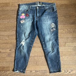 Love Indigo Skinny Jeans With Colorful Patches 