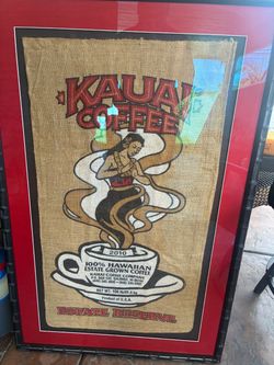 Custom framed Kauai Coffee sack
