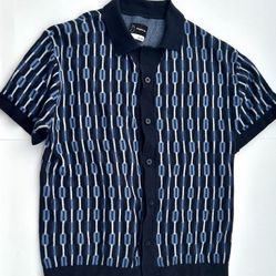 Pre-owned Pattern Knit Fitted Shirt – Size M, Fits S