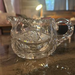 American Brilliant Cut Lead Crystal Creamer Star Daisy Pattern Sawtooth Edge