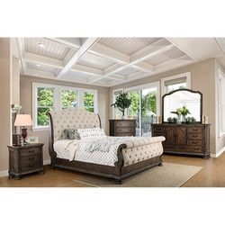 Brand New Upscale Natural Tone 4pc Queen Bedroom Set (Available In California & Eastern King)