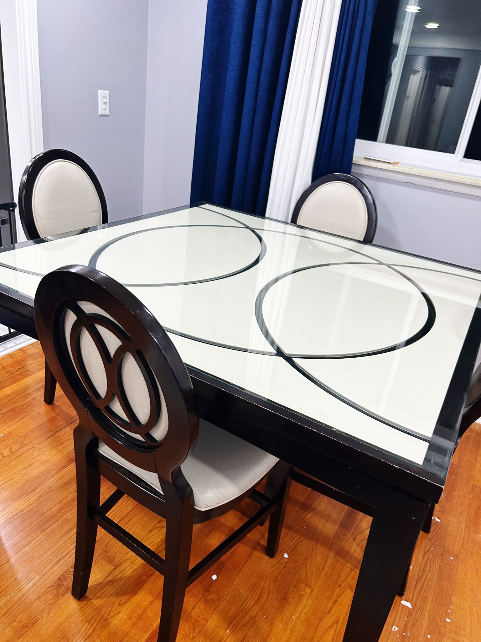 White & Black dining table With 4 Chairs 