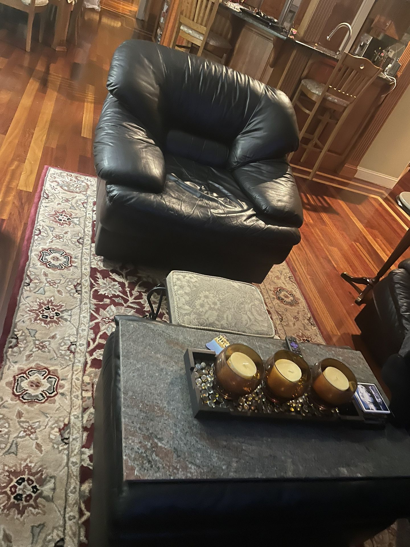 REAL Black Leather Chair And Leather Ottoman