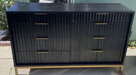 Black Wood Dresser with Gold Base and Handles