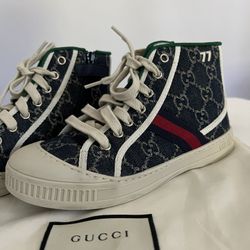 Authentic Gucci Kids 1977 High Top Sneakers Blue Gg 