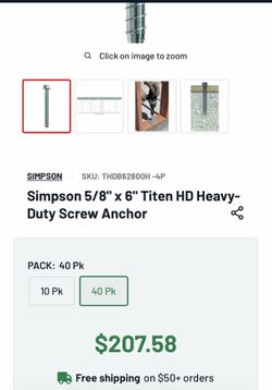 Titen HD 5/8 x 6” pack of 40