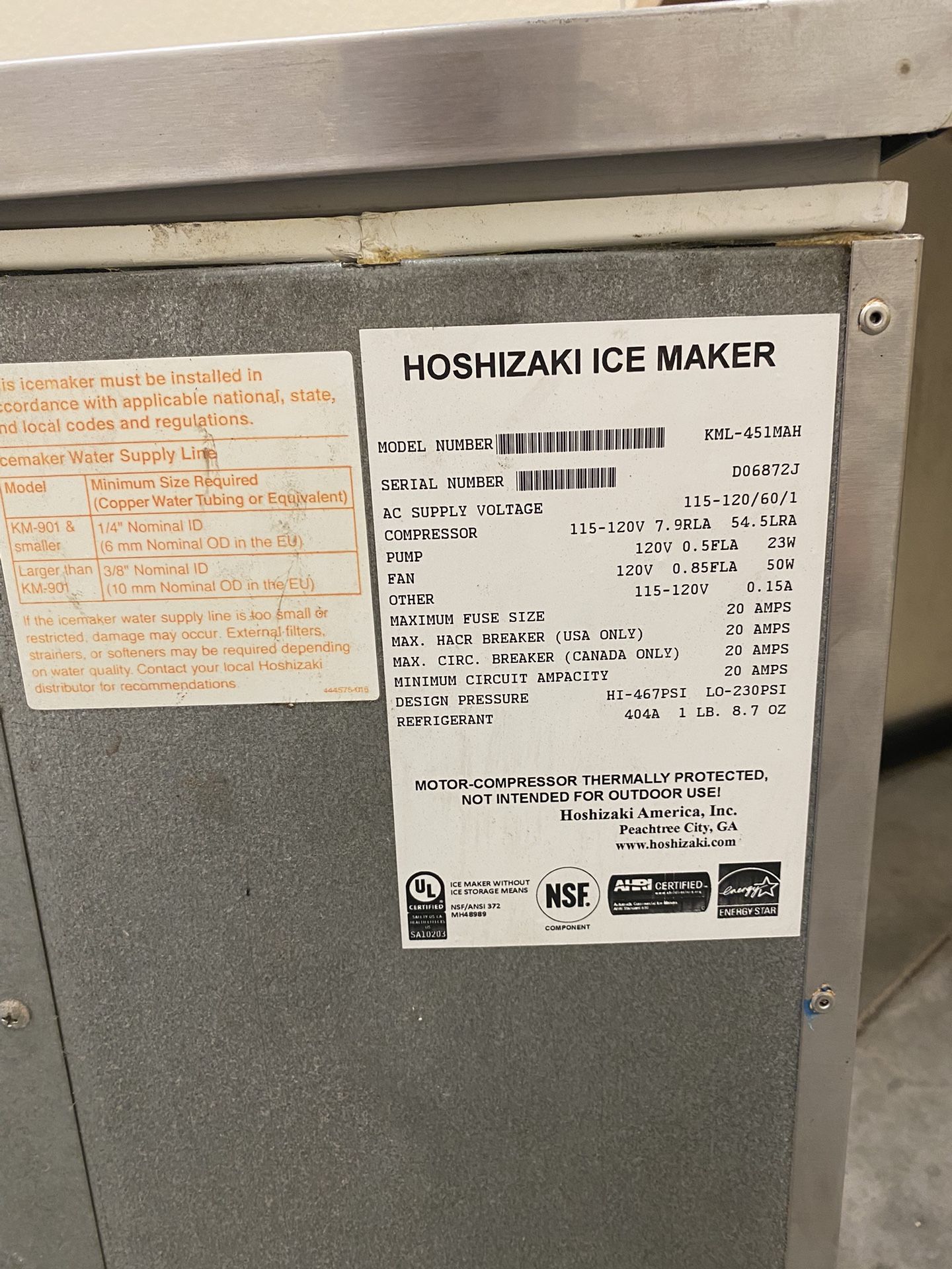 Used Hoshizaki KML-451MAH Air Cooled Crescent Ice Machine. for