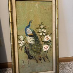 Vintage Asian Style Peacock Art Print | Limited Edition 10/100 | Framed Mid Century Decor 