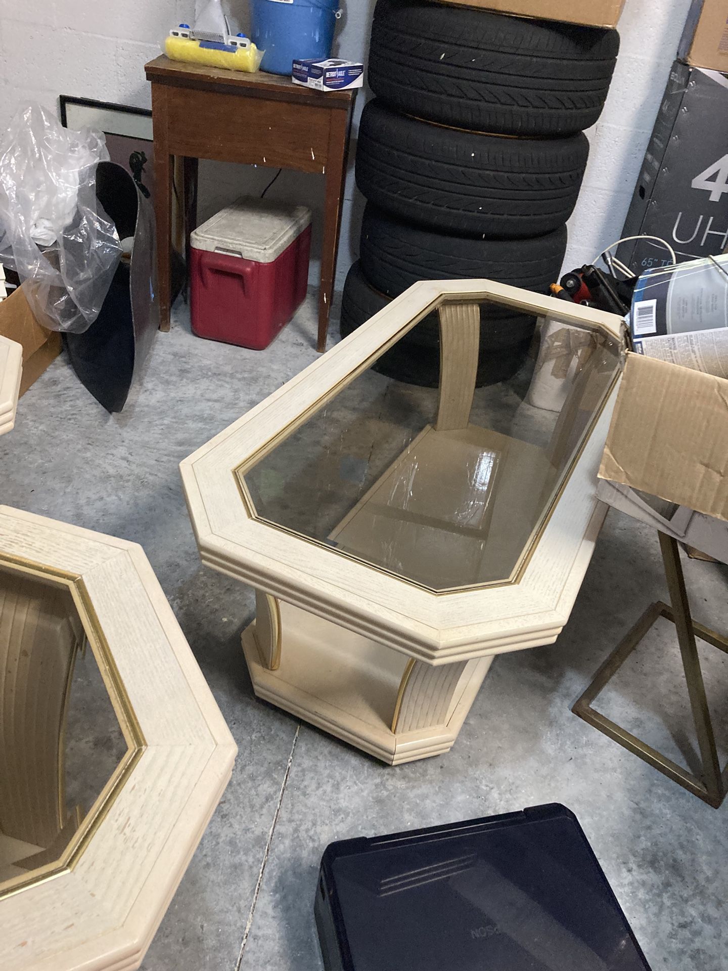 Two Solid Wood Side Tables With Glass Top Only $40 For Both 