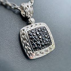 Jewelry Auth .925 John Hardy Sterling Silver Estate Black Sapphire Stone Pendant Charm