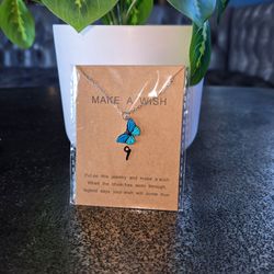 Chain necklace with a cute blue butterfly charm Make A Wish Kids Womens