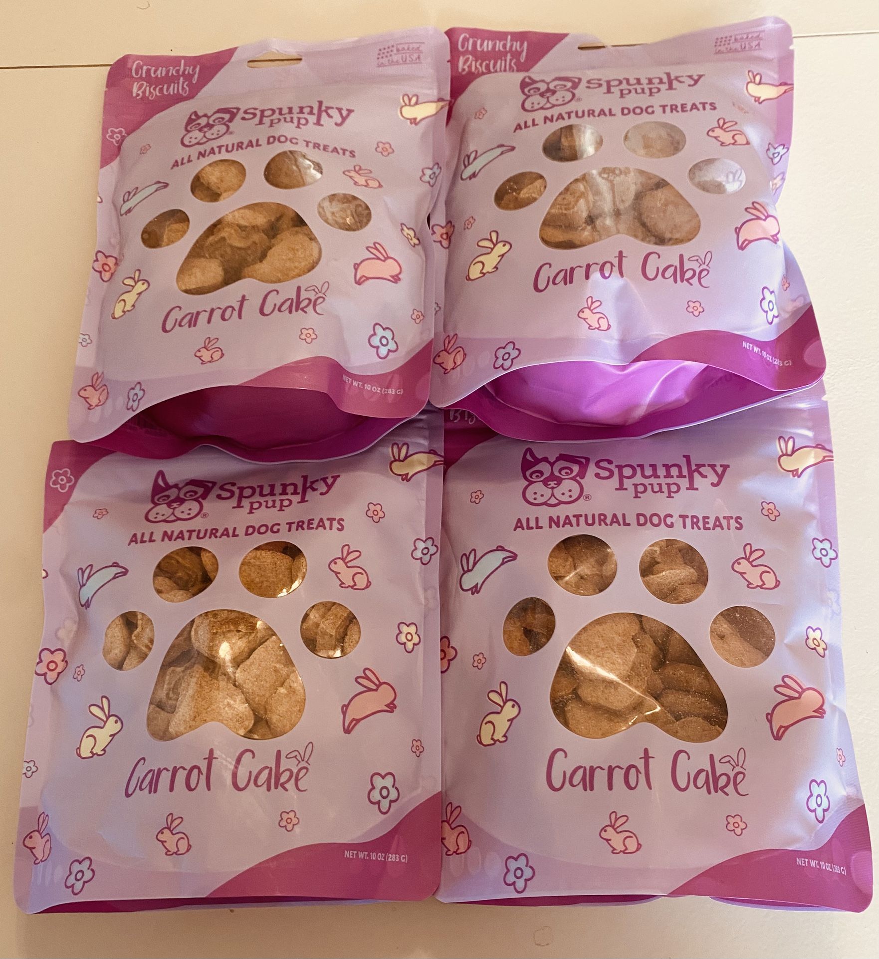 4 Packages Of Spunky Pup Carrot Cake Dog Treats