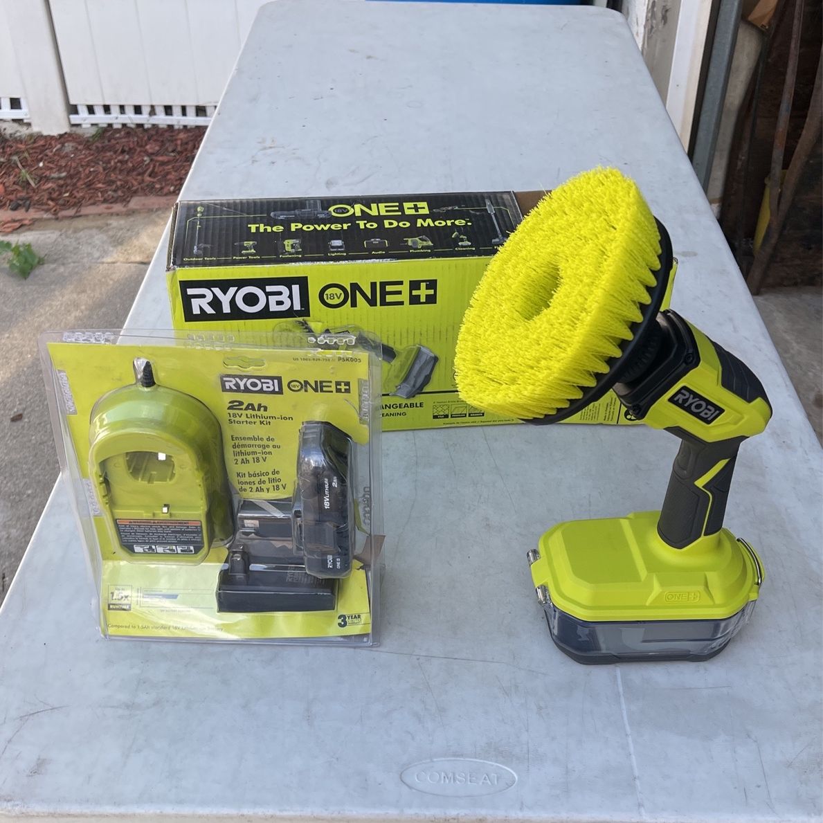 Ryobi One+ 18V Cordless Compact Power Scrubber Kit with 2.0 Ah Battery and Charger