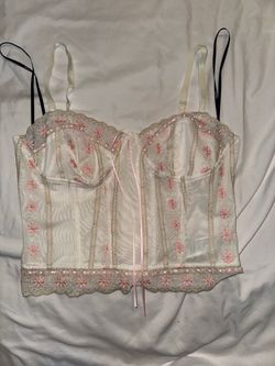 Floral Embroidered Mesh Corset Top
