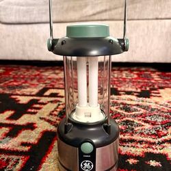 GE Camping Lantern – Stainless & Green, Fold-Up Handle with Hook