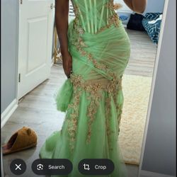 Green Gold Beaded Dress
