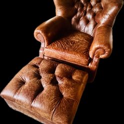 Restoration Hardware CHURCHILL Tufted Chair And Ottoman