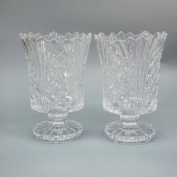 Vintage Crystal Vase Pedestal Footing Set Of 2-Pc 