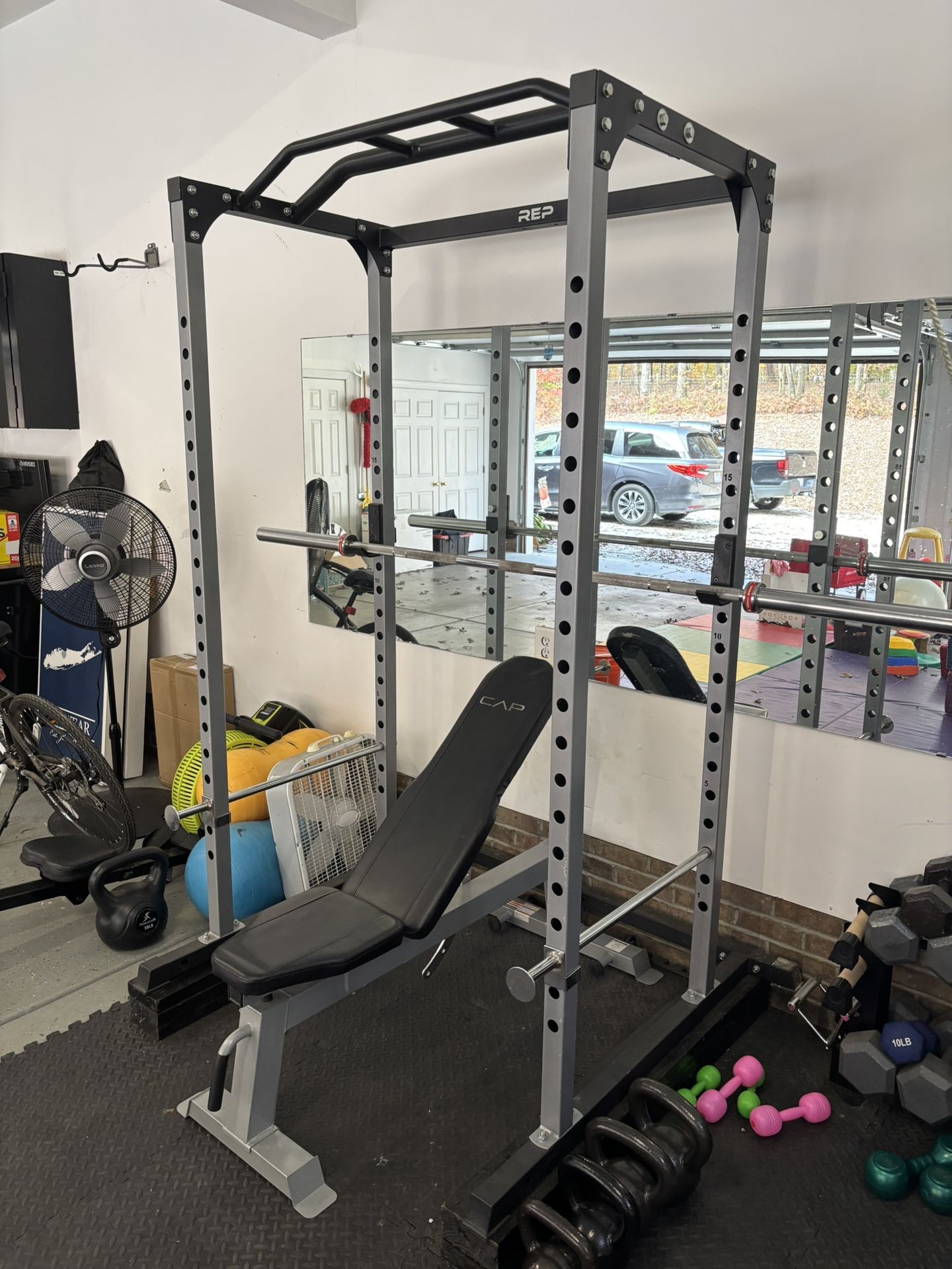 Squat Rack, Bench, Olympic Bar