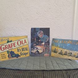 3 Vintage Metal Signs. Good Condition, All 3 For $20