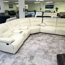 White Leather Sectional Recliner - Wedge Style 