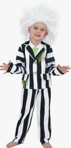 Lingway Toys Kids Black And White Striped Suit Costume with Wig Kids Halloween Costume For Boys