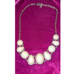 Silver-Tone Statement Necklace with White Stones