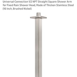 Ceiling Mounted Shower Arm with Flange, Universal Connection 1/2 NPT Straight Square Shower Arm for Fixed Rain Shower Head, Made of Thicken S