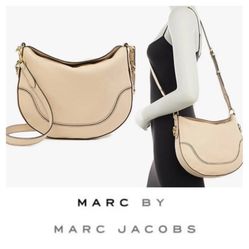 Marc Jacobs The Drifter Pebbled Leather Crossbody Shoulder Bag Purse Buff Luxury