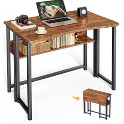 Huuger Folding Desk with Storage Shelf, 31.5x18 Inch Foldable Computer Table
