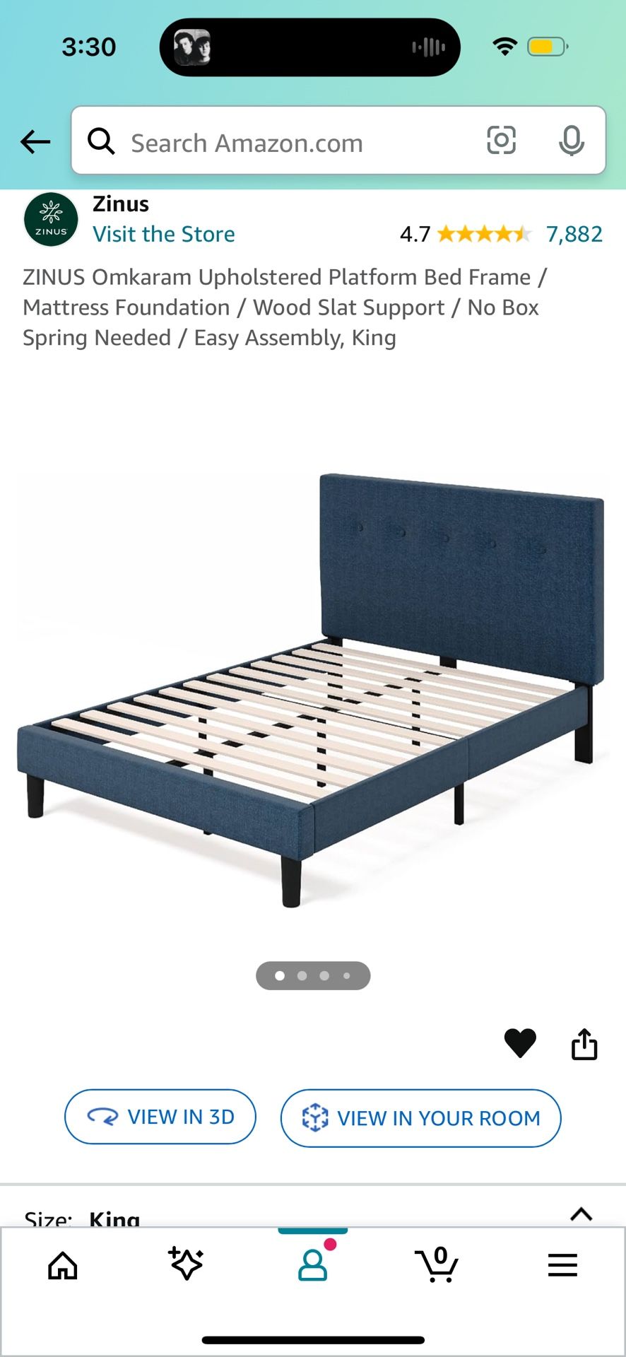 ZINUS Omkaram Upholstered Platform Bed Frame / Mattress Foundation / Wood Slat Support / No Box Spring Needed / Easy Assembly, King