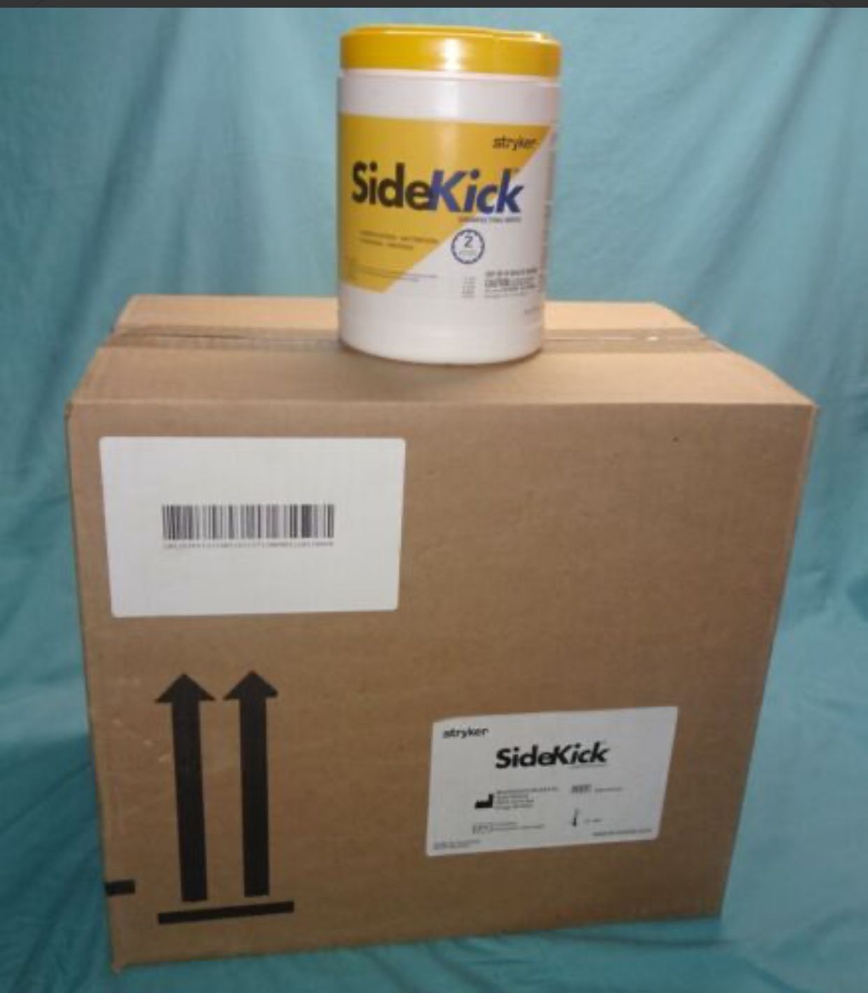 1 box of 12 canister = stryker SideKick Disinfecting Wipes