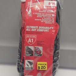 MILWAUKEE CUT LEVEL 1 DIPPED GLOVES 4 PAIRS