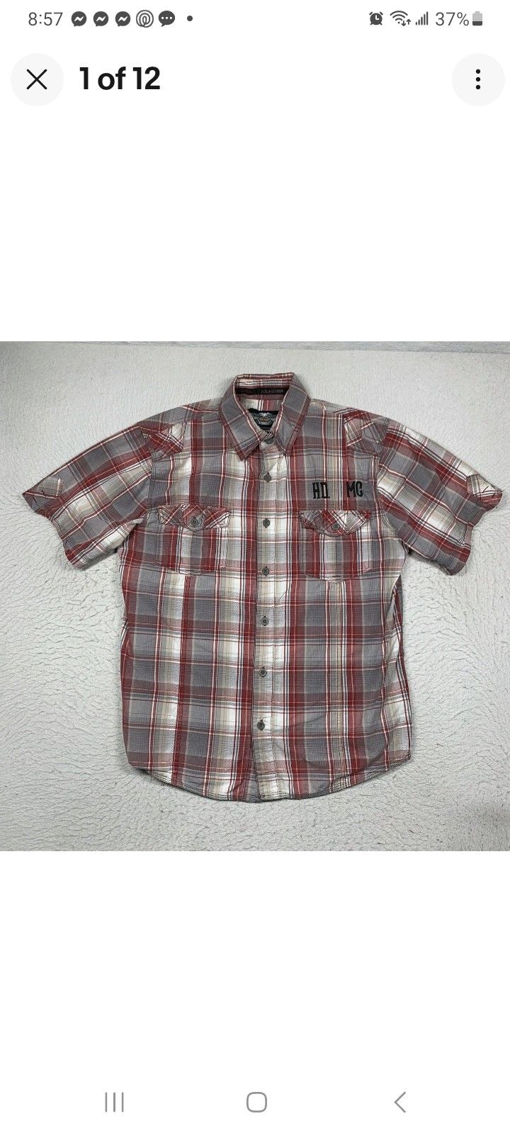 Harley Davidson Shirt Mens Large Multicolor Plaid Button Down Short Sleeve XL