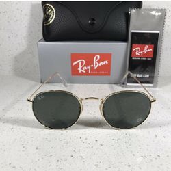 Ray Ban Black Classic real glass lenses Round Gold Frame Pilot style Unisex Standard size 50mm w/Accessories Like New