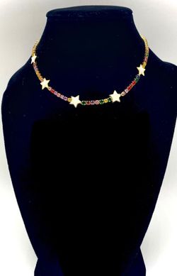 Tennis Chain Necklace Choker 14K Gold Plated Cubic Zirconia Size Length 13"+ 3" Extension