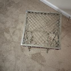 Vintage Metal Accent Table with Decorative Scrollwork & Lattice Top