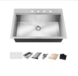 Glacier Bay
Zero Radius 27 in. Drop-In Single Bowl 18 Gauge Stainless Steel Kitchen Sink with Accessories