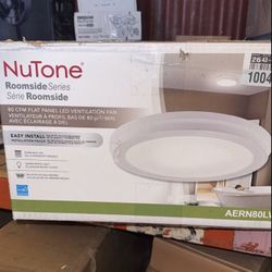 Broan-NuTone Roomside Series Decorative White 80 CFM Ceiling Bathroom Exhaust Fan with Round LED Panel and Beveled Frame ENERGY STAR