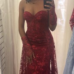 Strapless Glitter Bustier Prom Gown