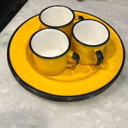 Huta Silesia Poland 1970s Mid Century Modern Enamelware Size 26 Dinner Plates 