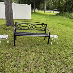 50 Inche Metal Bench With Plant Stand And Decorative Pillows