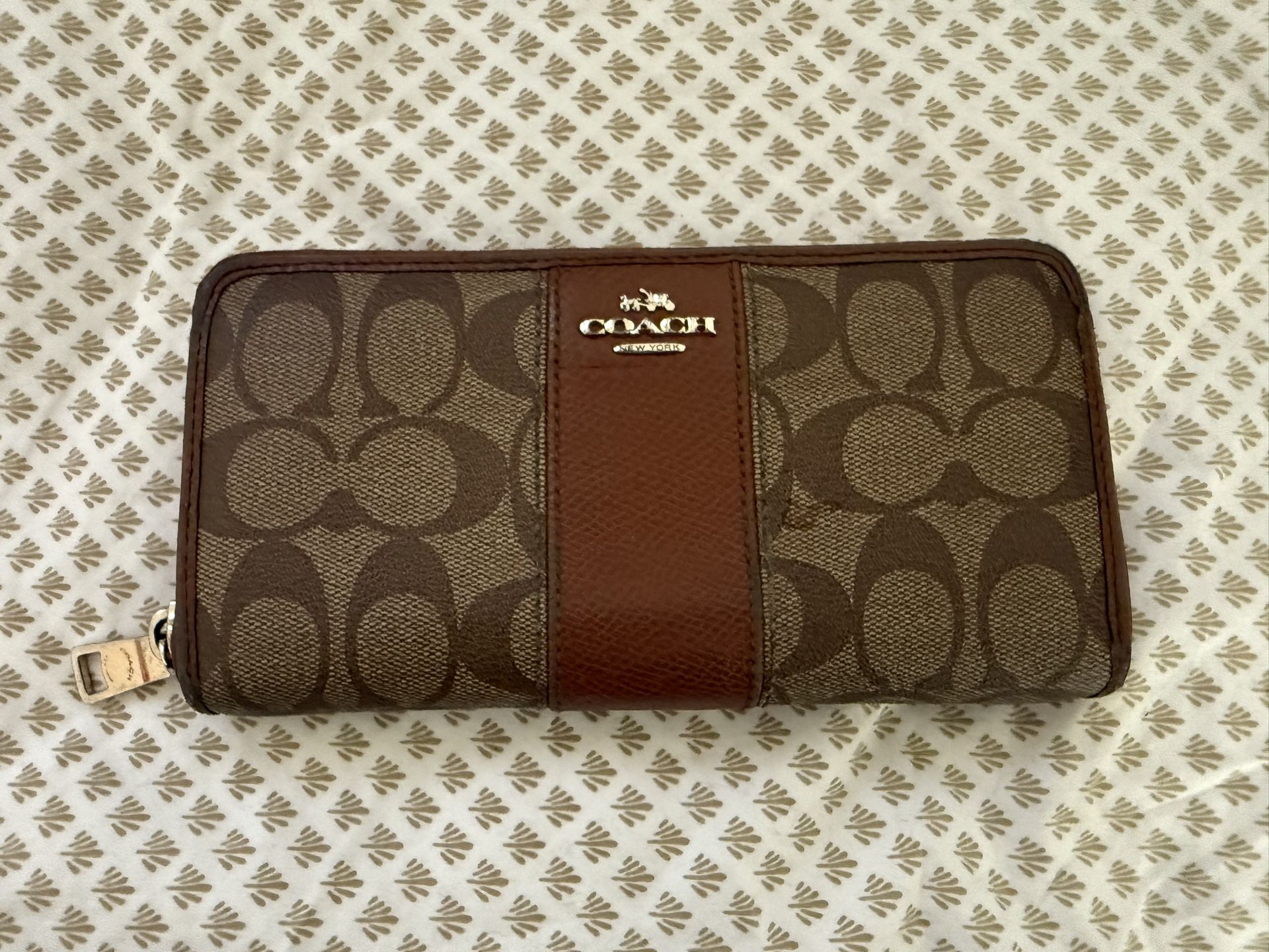 Coach Long Zip Around Wallet In Signature Canvas With Stripe
