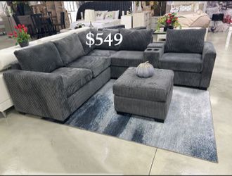 Sectional sofa with storage Cupholders and USB ports grey, dark grey, chocolate & black Fur-Like Jumbo Corduroy