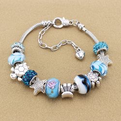Pandora style ocean theme starfish sea turtle bracelet    (size 18+5cm)