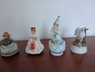 Set of 4 Porcelain Figurine Music Boxes